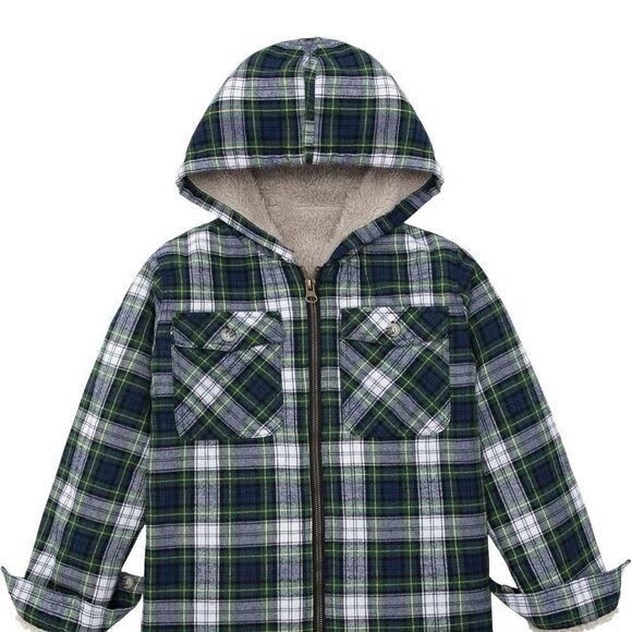 ThCreasa Boys‎ Plaid Flannel Sherpa Zip Up LS Jacket Green L (10-12) NWT IN PKG - Picture 2 of 9